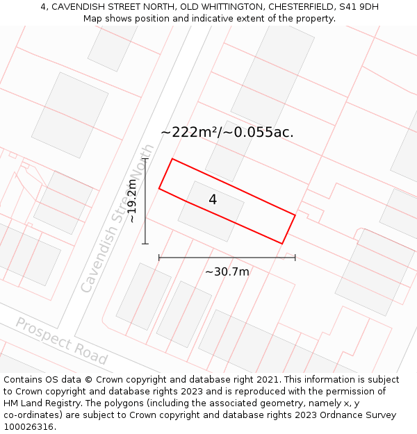 4, CAVENDISH STREET NORTH, OLD WHITTINGTON, CHESTERFIELD, S41 9DH: Plot and title map