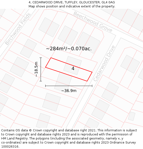 4, CEDARWOOD DRIVE, TUFFLEY, GLOUCESTER, GL4 0AG: Plot and title map