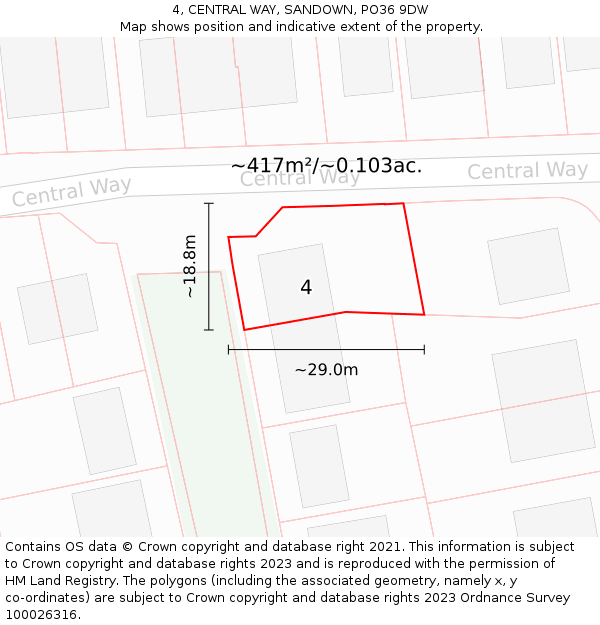 4, CENTRAL WAY, SANDOWN, PO36 9DW: Plot and title map