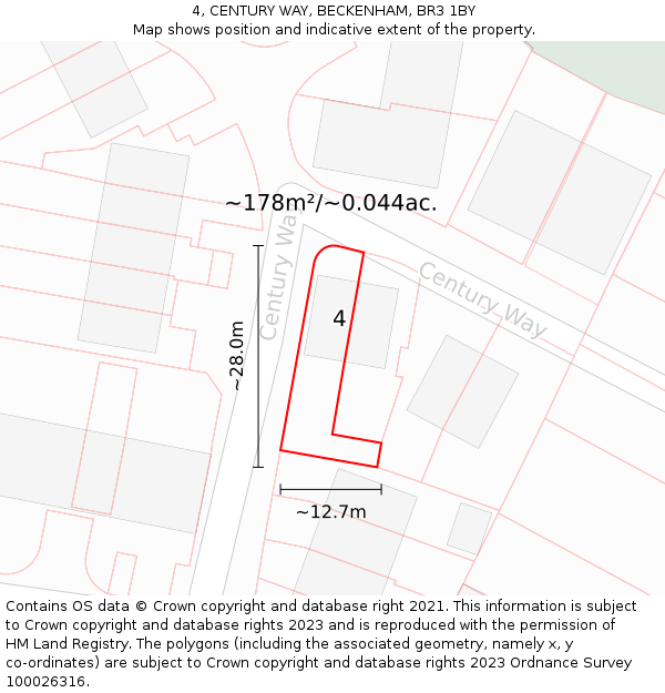 4, CENTURY WAY, BECKENHAM, BR3 1BY: Plot and title map