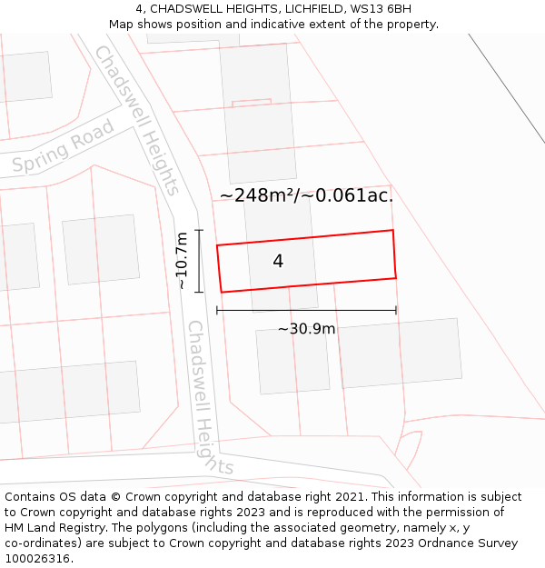 4, CHADSWELL HEIGHTS, LICHFIELD, WS13 6BH: Plot and title map