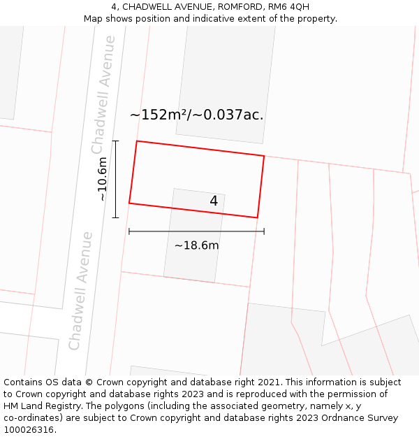 4, CHADWELL AVENUE, ROMFORD, RM6 4QH: Plot and title map