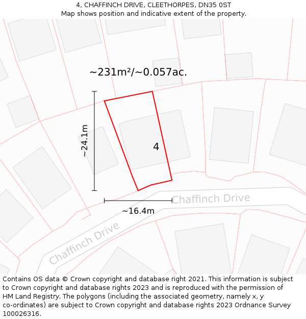 4, CHAFFINCH DRIVE, CLEETHORPES, DN35 0ST: Plot and title map