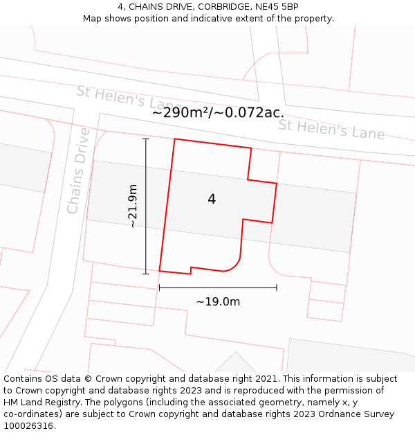 4, CHAINS DRIVE, CORBRIDGE, NE45 5BP: Plot and title map