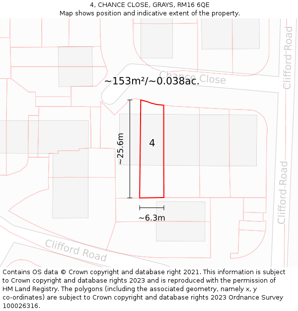 4, CHANCE CLOSE, GRAYS, RM16 6QE: Plot and title map