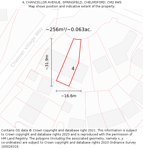 4, CHANCELLOR AVENUE, SPRINGFIELD, CHELMSFORD, CM2 6WS: Plot and title map