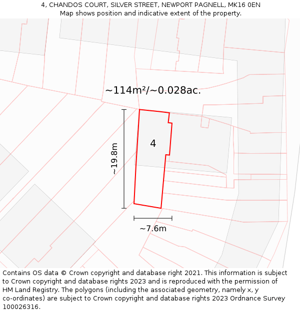 4, CHANDOS COURT, SILVER STREET, NEWPORT PAGNELL, MK16 0EN: Plot and title map