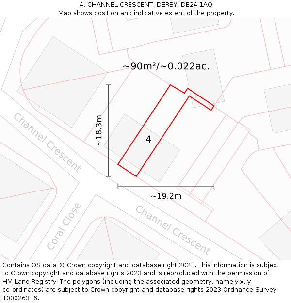 4, CHANNEL CRESCENT, DERBY, DE24 1AQ: Plot and title map