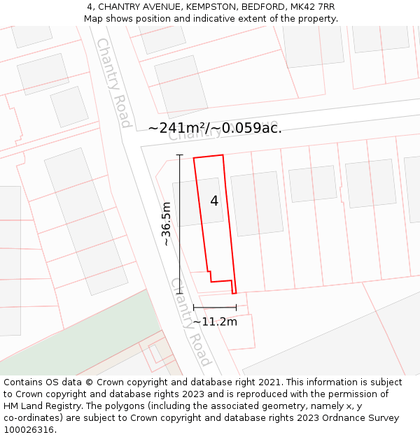 4, CHANTRY AVENUE, KEMPSTON, BEDFORD, MK42 7RR: Plot and title map