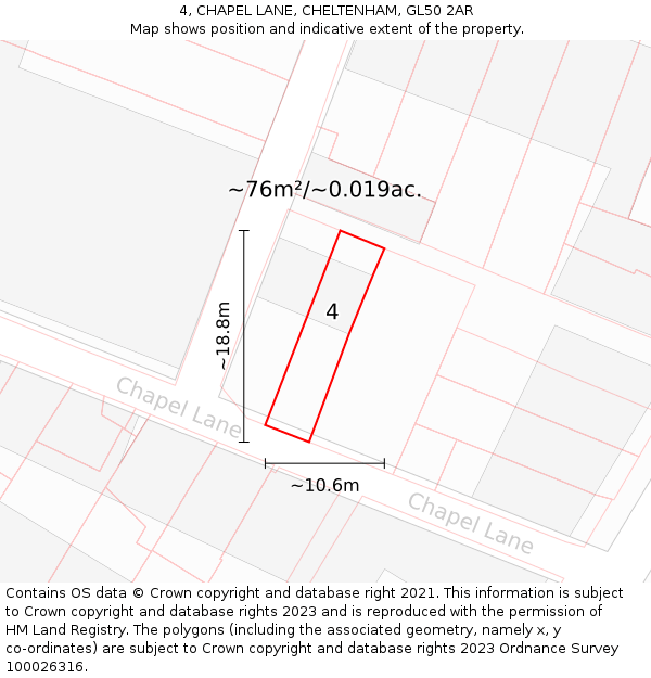 4, CHAPEL LANE, CHELTENHAM, GL50 2AR: Plot and title map