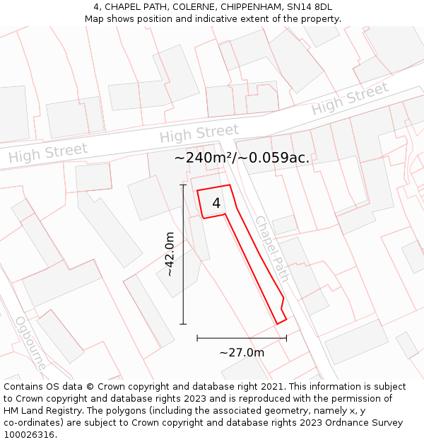 4, CHAPEL PATH, COLERNE, CHIPPENHAM, SN14 8DL: Plot and title map