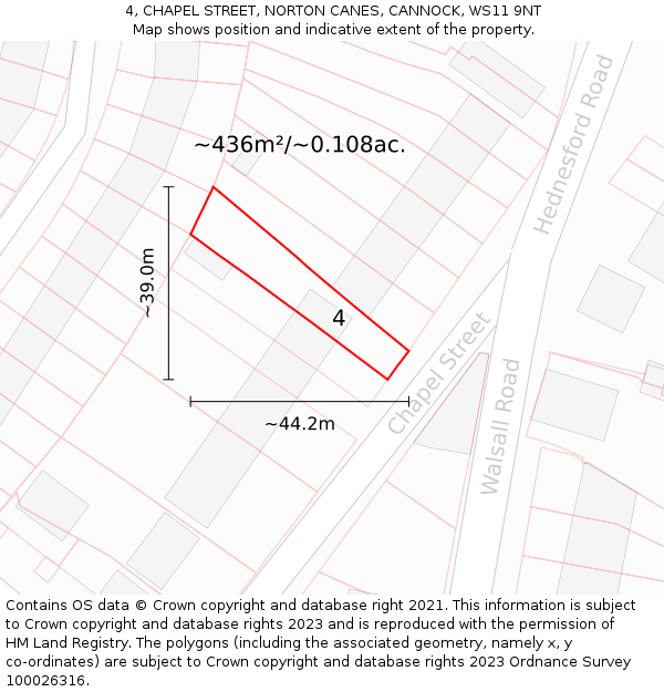 4, CHAPEL STREET, NORTON CANES, CANNOCK, WS11 9NT: Plot and title map