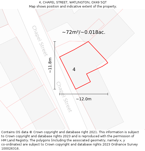 4, CHAPEL STREET, WATLINGTON, OX49 5QT: Plot and title map