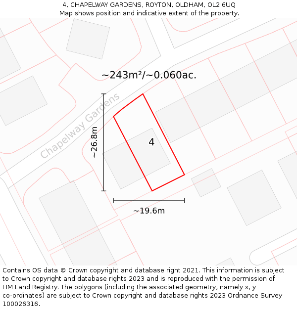 4, CHAPELWAY GARDENS, ROYTON, OLDHAM, OL2 6UQ: Plot and title map