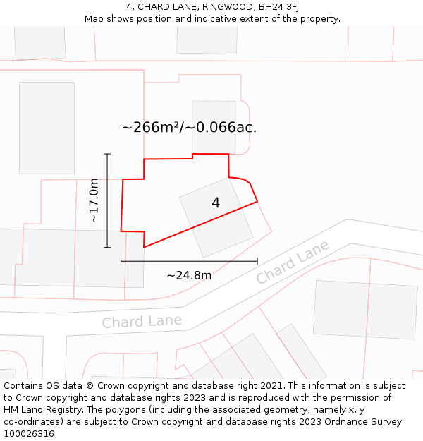 4, CHARD LANE, RINGWOOD, BH24 3FJ: Plot and title map