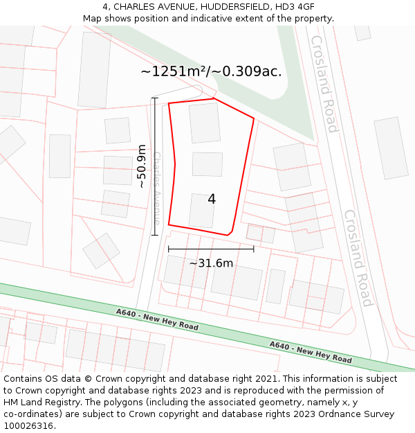 4, CHARLES AVENUE, HUDDERSFIELD, HD3 4GF: Plot and title map