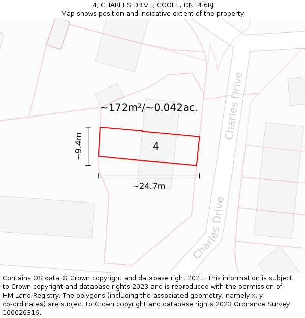 4, CHARLES DRIVE, GOOLE, DN14 6RJ: Plot and title map