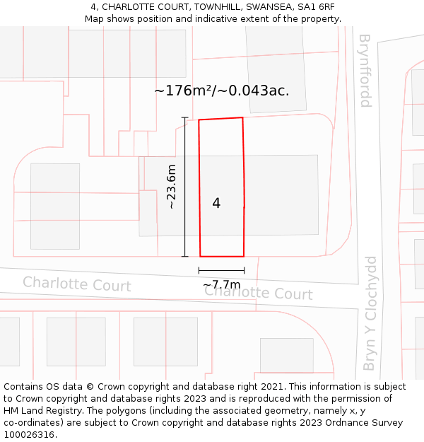 4, CHARLOTTE COURT, TOWNHILL, SWANSEA, SA1 6RF: Plot and title map