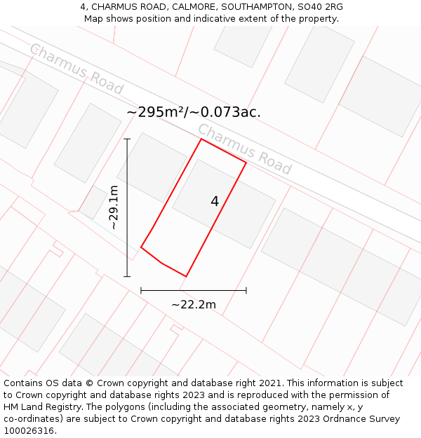 4, CHARMUS ROAD, CALMORE, SOUTHAMPTON, SO40 2RG: Plot and title map