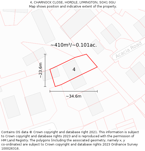 4, CHARNOCK CLOSE, HORDLE, LYMINGTON, SO41 0GU: Plot and title map