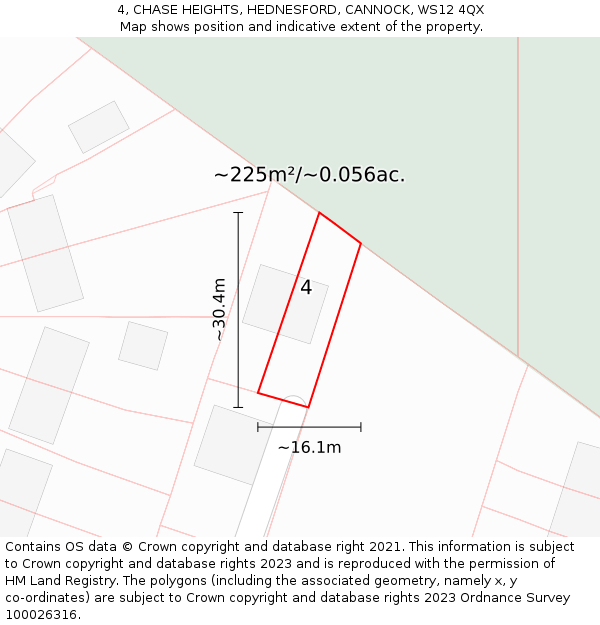 4, CHASE HEIGHTS, HEDNESFORD, CANNOCK, WS12 4QX: Plot and title map