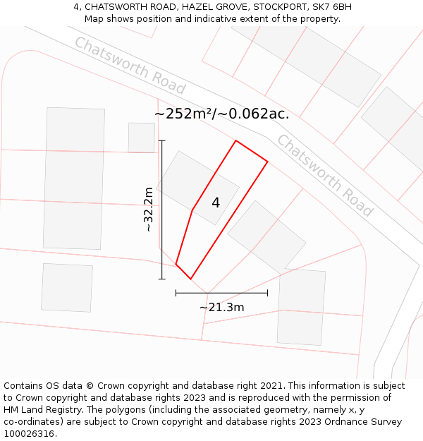 4, CHATSWORTH ROAD, HAZEL GROVE, STOCKPORT, SK7 6BH: Plot and title map