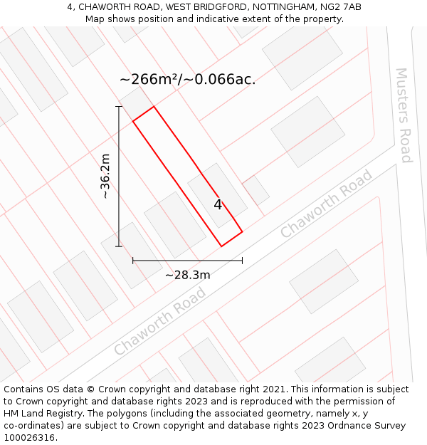 4, CHAWORTH ROAD, WEST BRIDGFORD, NOTTINGHAM, NG2 7AB: Plot and title map