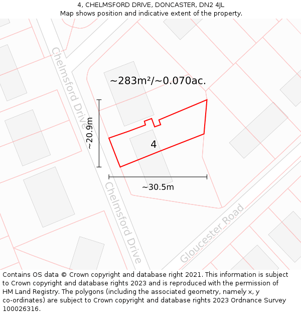 4, CHELMSFORD DRIVE, DONCASTER, DN2 4JL: Plot and title map