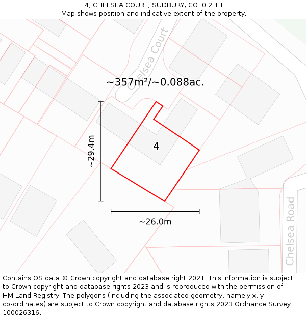 4, CHELSEA COURT, SUDBURY, CO10 2HH: Plot and title map