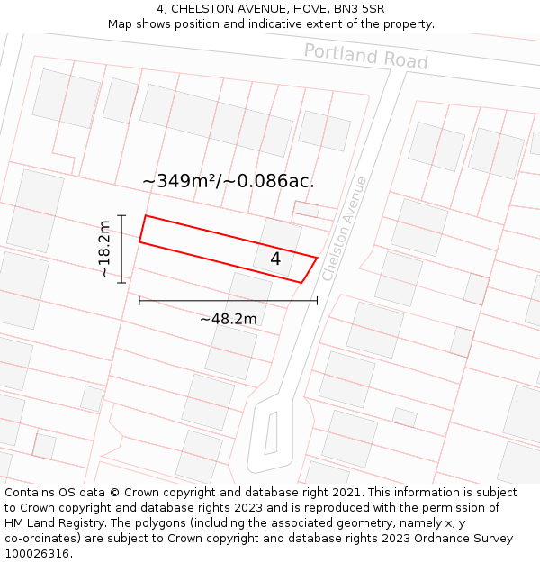 4, CHELSTON AVENUE, HOVE, BN3 5SR: Plot and title map