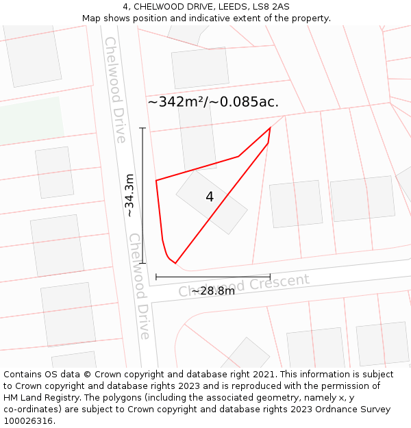 4, CHELWOOD DRIVE, LEEDS, LS8 2AS: Plot and title map