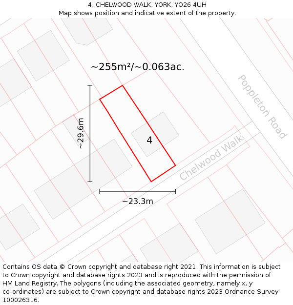 4, CHELWOOD WALK, YORK, YO26 4UH: Plot and title map