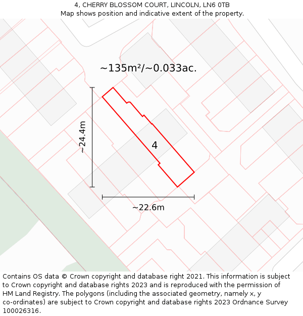 4, CHERRY BLOSSOM COURT, LINCOLN, LN6 0TB: Plot and title map