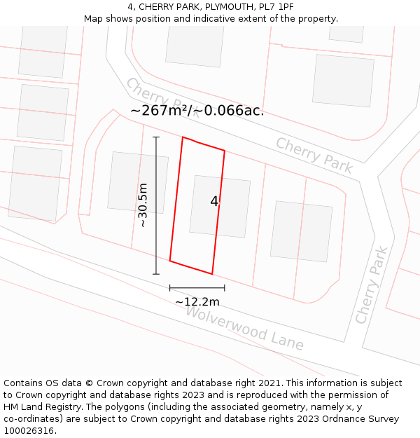 4, CHERRY PARK, PLYMOUTH, PL7 1PF: Plot and title map