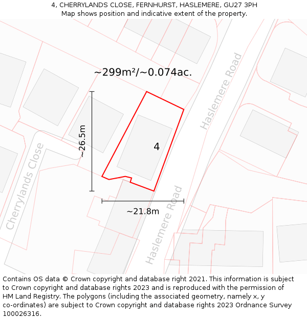 4, CHERRYLANDS CLOSE, FERNHURST, HASLEMERE, GU27 3PH: Plot and title map