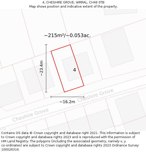 4, CHESHIRE GROVE, WIRRAL, CH46 0TB: Plot and title map