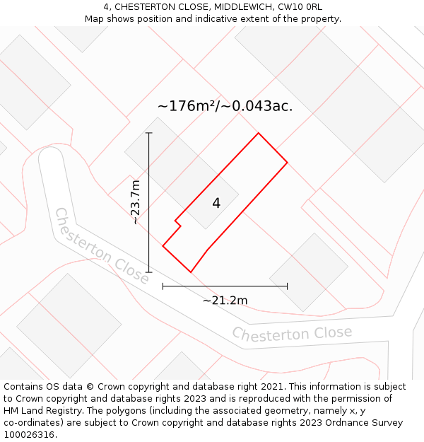 4, CHESTERTON CLOSE, MIDDLEWICH, CW10 0RL: Plot and title map