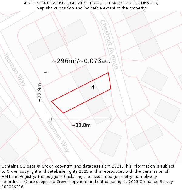 4, CHESTNUT AVENUE, GREAT SUTTON, ELLESMERE PORT, CH66 2UQ: Plot and title map