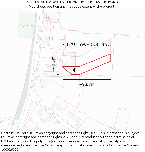 4, CHESTNUT MEWS, TOLLERTON, NOTTINGHAM, NG12 4GA: Plot and title map