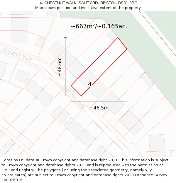 4, CHESTNUT WALK, SALTFORD, BRISTOL, BS31 3BG: Plot and title map