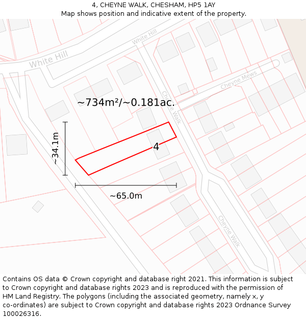 4, CHEYNE WALK, CHESHAM, HP5 1AY: Plot and title map