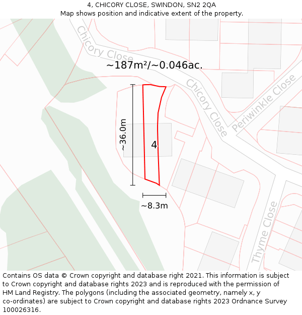 4, CHICORY CLOSE, SWINDON, SN2 2QA: Plot and title map