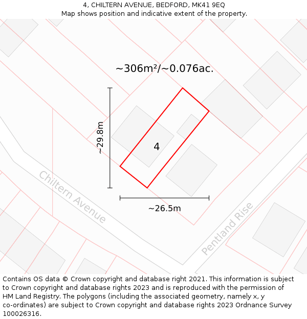 4, CHILTERN AVENUE, BEDFORD, MK41 9EQ: Plot and title map