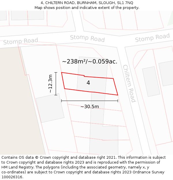 4, CHILTERN ROAD, BURNHAM, SLOUGH, SL1 7NQ: Plot and title map