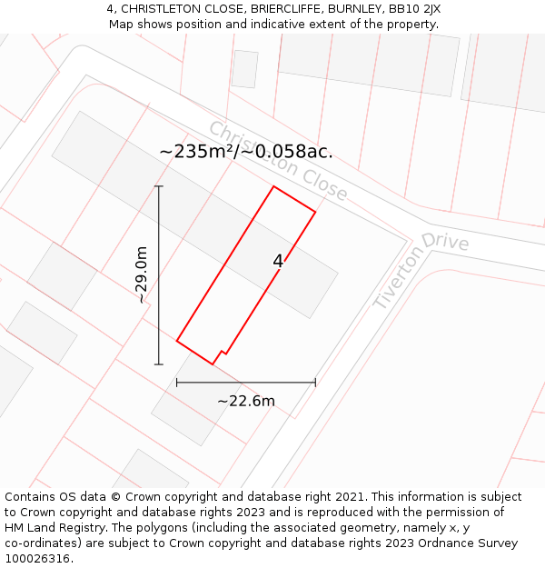 4, CHRISTLETON CLOSE, BRIERCLIFFE, BURNLEY, BB10 2JX: Plot and title map