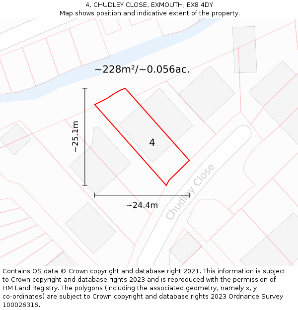 4, CHUDLEY CLOSE, EXMOUTH, EX8 4DY: Plot and title map