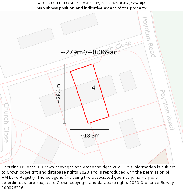 4, CHURCH CLOSE, SHAWBURY, SHREWSBURY, SY4 4JX: Plot and title map