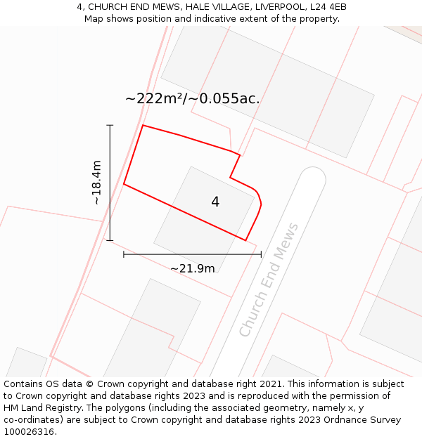 4, CHURCH END MEWS, HALE VILLAGE, LIVERPOOL, L24 4EB: Plot and title map