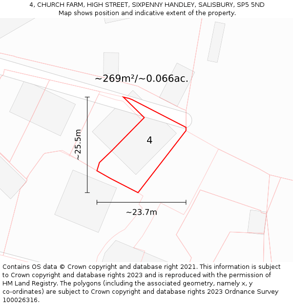 4, CHURCH FARM, HIGH STREET, SIXPENNY HANDLEY, SALISBURY, SP5 5ND: Plot and title map