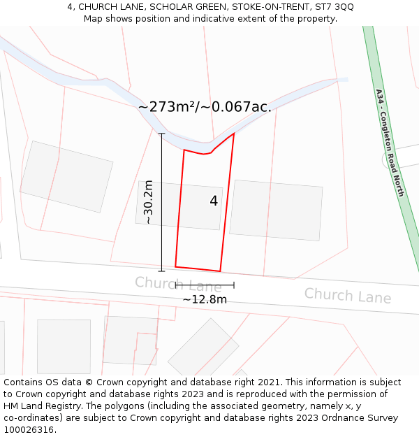 4, CHURCH LANE, SCHOLAR GREEN, STOKE-ON-TRENT, ST7 3QQ: Plot and title map